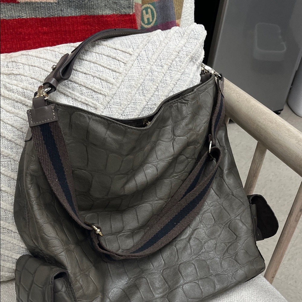 Dimoni Olive Croc-Embossed Shoulder Bag